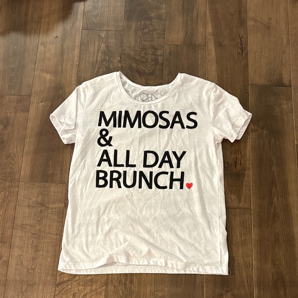 CHRLDR White Tee with Black and Red Graphic